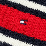 Tommy Hilfiger 3 Pack Giftboxed Classic Mens Crew Socks Navy close-up view of stripe pattern and logo detail.