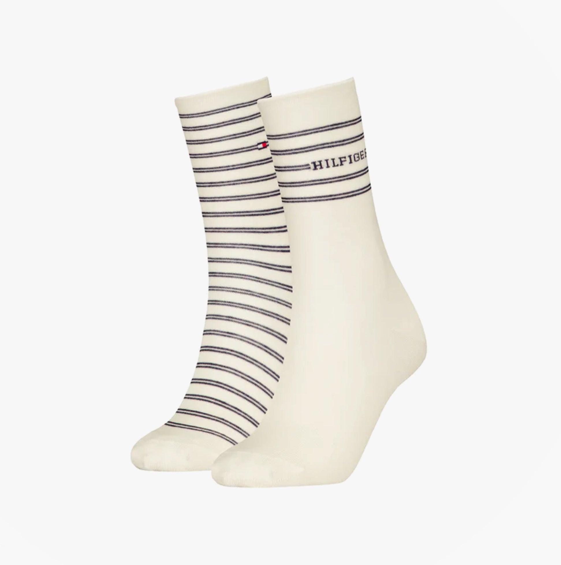 Tommy Hilfiger 2 Pack Stripe Womens Crew Socks White