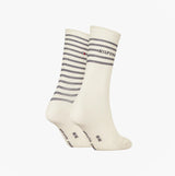 Tommy Hilfiger 2 Pack Stripe Womens Crew Socks White
