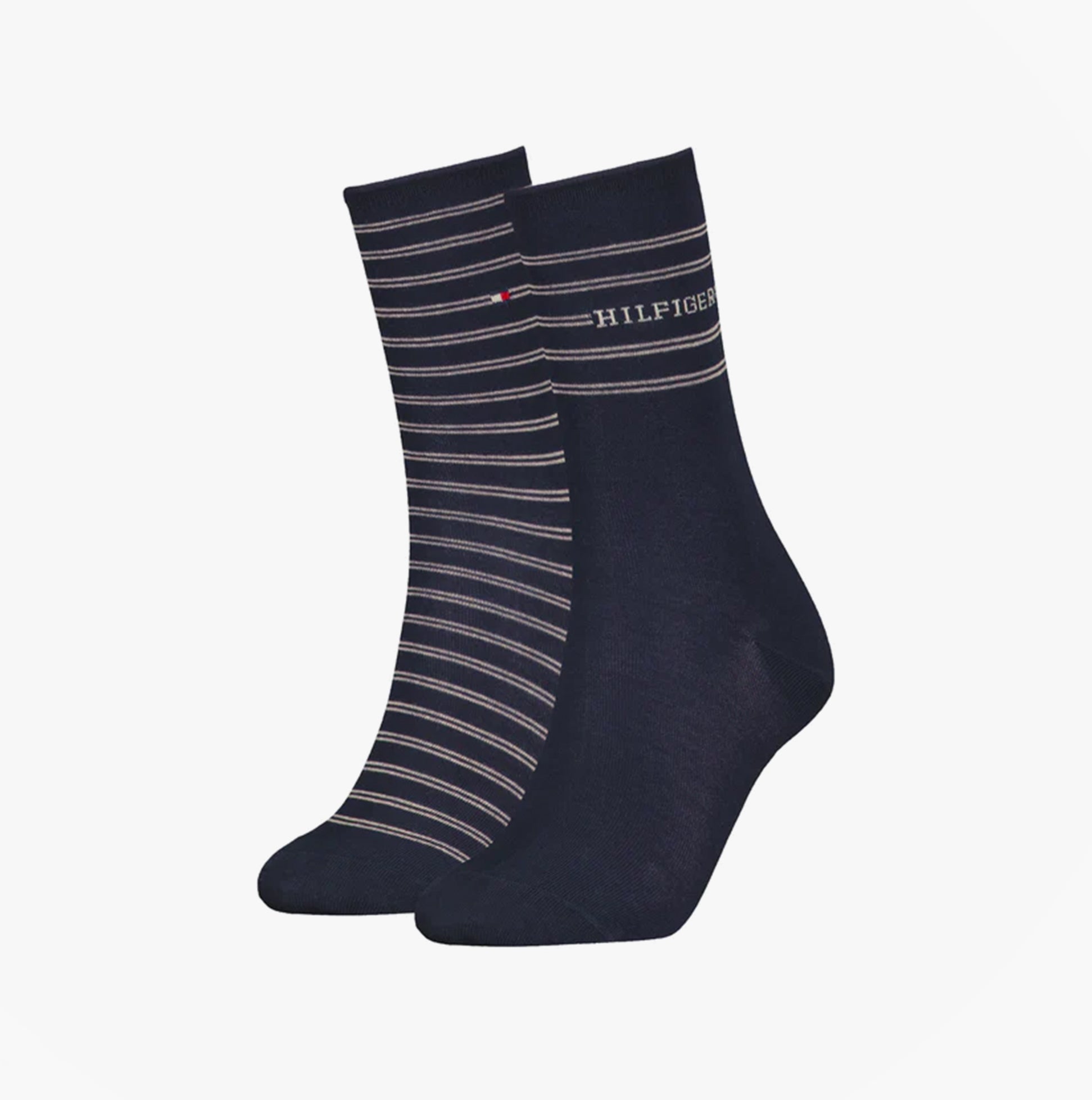 Tommy Hilfiger 2 Pack Stripe Womens Crew Socks Navy