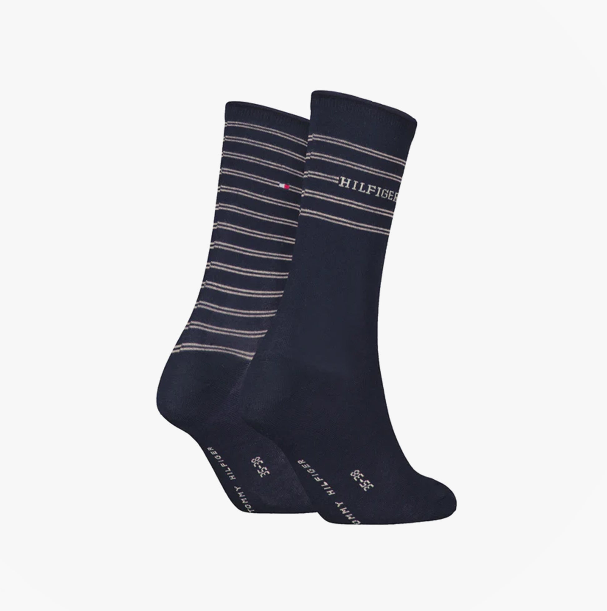 Tommy Hilfiger 2 Pack Stripe Womens Crew Socks Navy