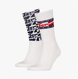 Tommy Hilfiger 2 Pack Trainer Graffiti Mens Crew Socks White side view showcasing two stylish sock designs.