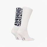 Tommy Hilfiger 2 Pack Trainer Graffiti Mens Crew Socks White side view featuring one patterned and one solid color sock.