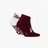 Tommy Hilfiger 2 Pack Trainer Graffiti Mens Ankle Socks Red side view showing red and white designs.