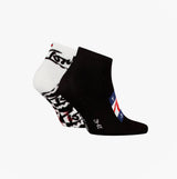Tommy Hilfiger 2 Pack Trainer Graffiti Mens Ankle Socks Black side view showcasing black and white designs.