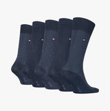Tommy Hilfiger 5 Pack Giftbox Herringbone Mens Socks Navy, showcasing assorted styles in a side view.