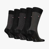 Tommy Hilfiger 5 Pack Giftbox Herringbone Mens Socks Black side view showcasing five stylish socks in herringbone and patterned designs.