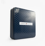 Tommy Hilfiger 4 Pack Giftbox Mens Socks Black. Front view of the stylish gift box with logo design.