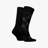 Tommy Hilfiger 2 Pack Check Mens Socks Black side view showing checkered design and logo detail.