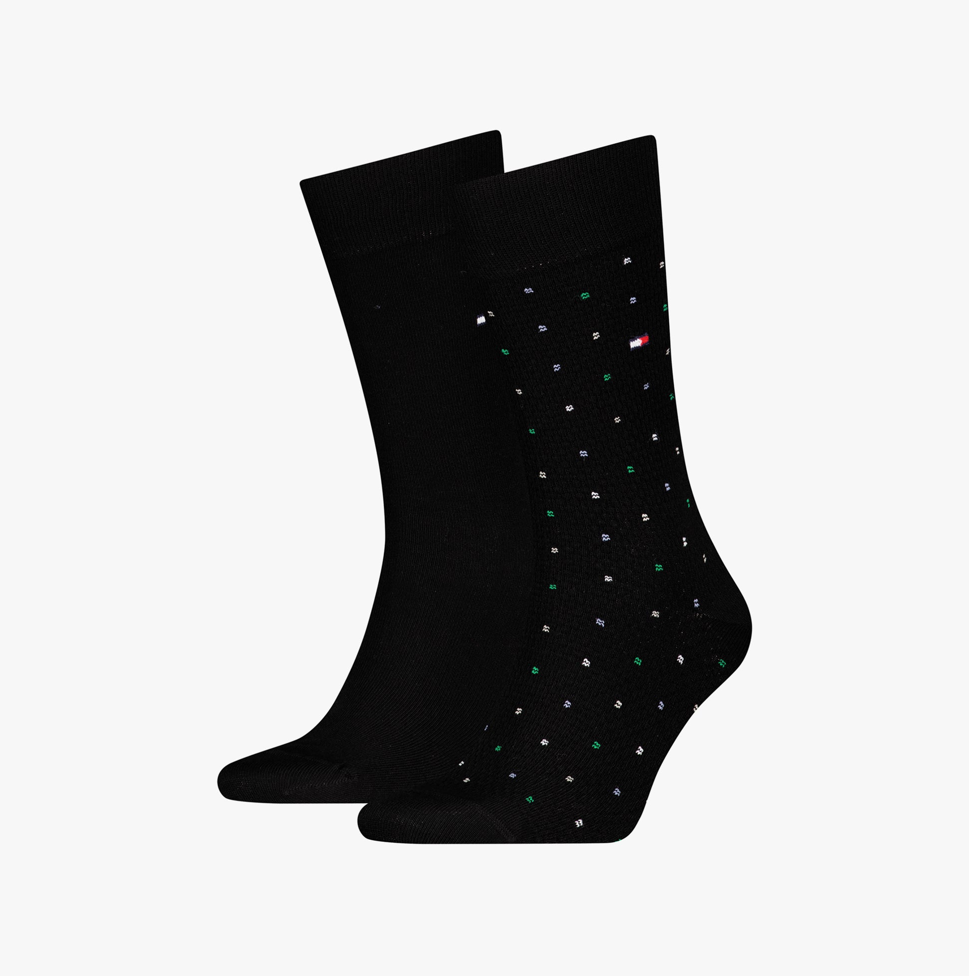 Tommy Hilfiger 2 Pack Structure Dot Mens Socks Black front view showcasing solid black and dotted design.