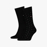Tommy Hilfiger 2 Pack Structure Dot Mens Socks Black front view showcasing solid black and dotted design.