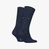 Tommy Hilfiger 2 Pack Structure Dot Mens Socks Navy, side view of two navy crew socks with structure dot design.