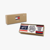 Tommy Hilfiger 3 Pack College Giftbox Mens Socks White in gift box with logo details, side view.