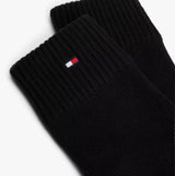 Tommy Hilfiger ESSENTIALS FLAG GLOVES Mens Gloves Black detail view featuring ribbed cuffs and logo patch.