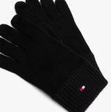 Tommy Hilfiger ESSENTIALS FLAG GLOVES Mens Gloves Black top view showcasing the black knit with logo detail