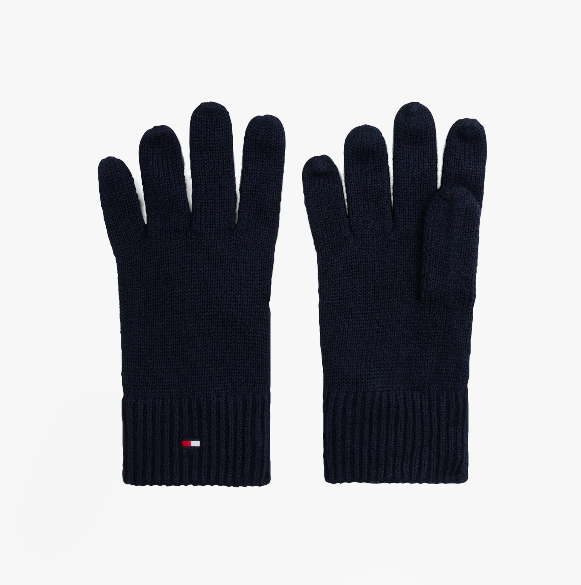 Tommy Hilfiger Mens Flag Embroidery Gloves With Cashmere Navy front view showcasing navy color and ribbed cuffs.