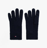 Tommy Hilfiger Mens Flag Embroidery Gloves With Cashmere Navy front view showcasing navy color and ribbed cuffs.