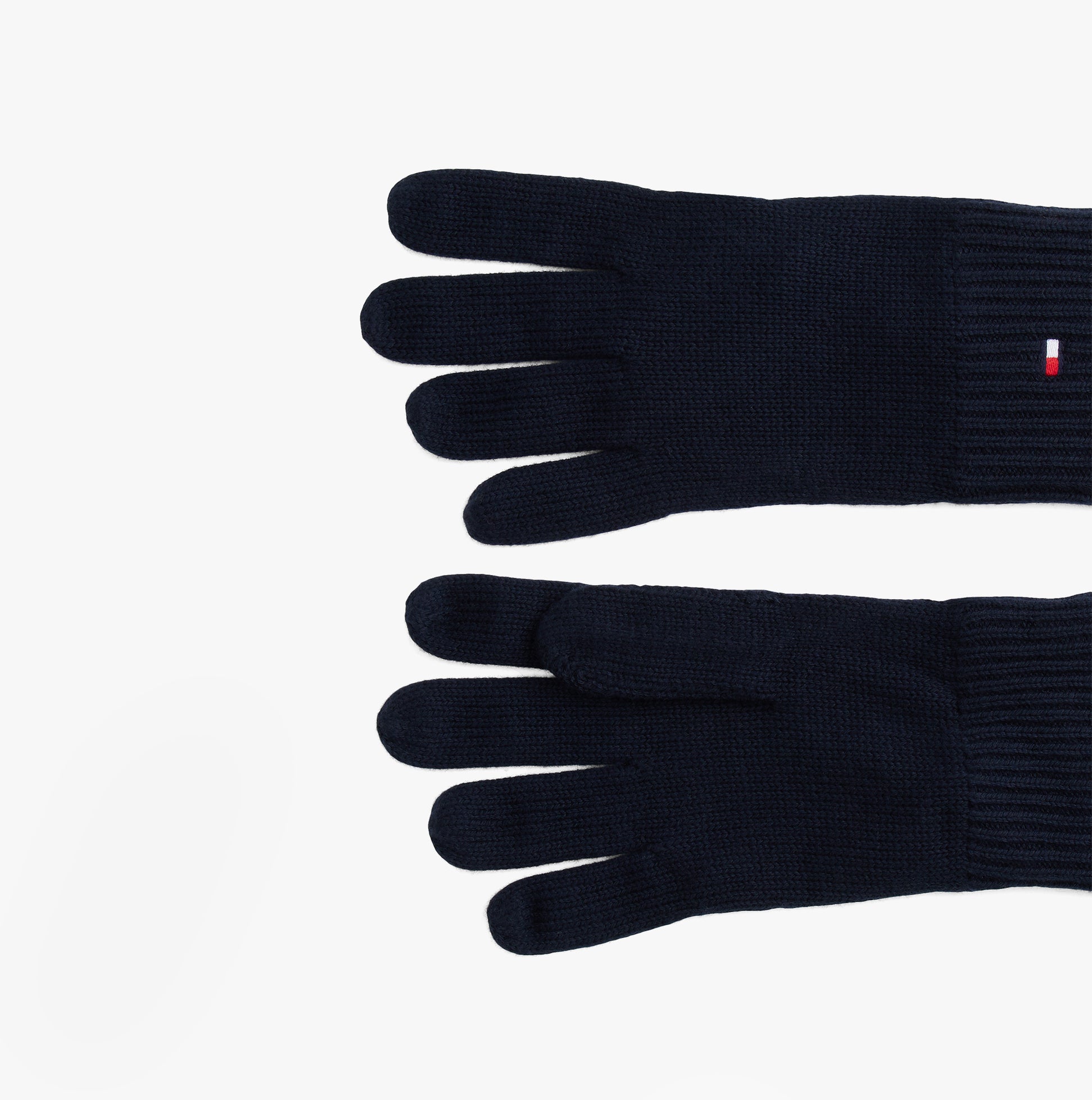 Tommy Hilfiger Mens Flag Embroidery Gloves With Cashmere Navy, top view of navy gloves with flag detail.