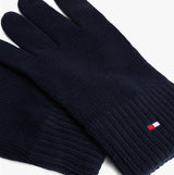 Tommy Hilfiger Mens Flag Embroidery Gloves With Cashmere Navy front view showing detailed knit and embroidered logo.