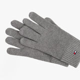 Tommy Hilfiger Mens Flag Embroidery Gloves With Cashmere Grey, top view showing soft grey fabric and logo detail.