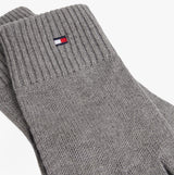 Tommy Hilfiger Mens Flag Embroidery Gloves With Cashmere Grey detail view showcasing the ribbed cuff and embroidered logo.