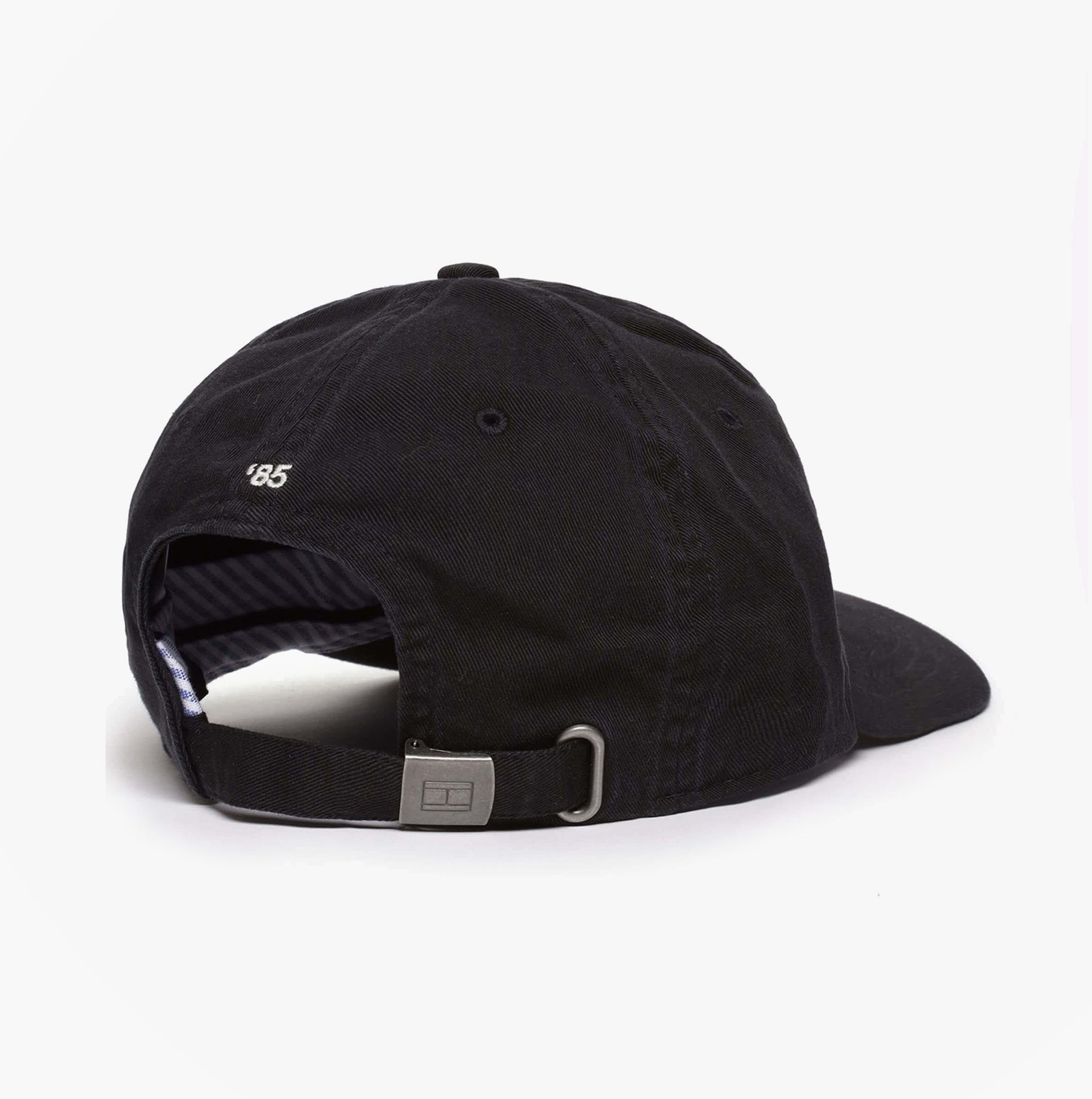 Tommy Hilfiger Flag Baseball Cap Black rear view showing adjustable strap and ventilation eyelets.