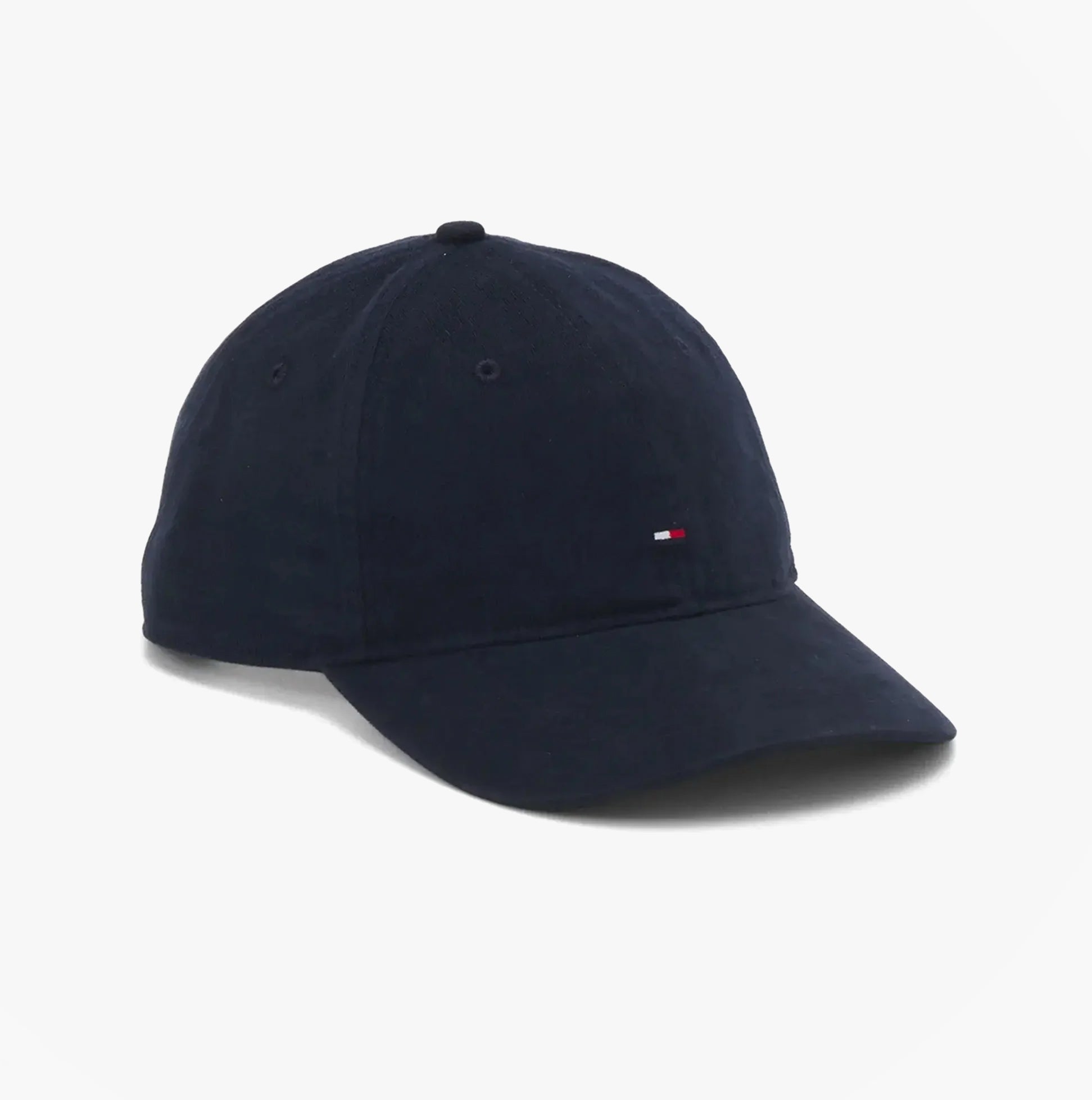 Tommy Hilfiger Flag Baseball Cap Navy side view showcasing adjustable strap and ventilation eyelets.