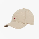 Tommy Hilfiger Flag Baseball Cap Sandalwood side view showcasing breathable cotton material and adjustable strap.