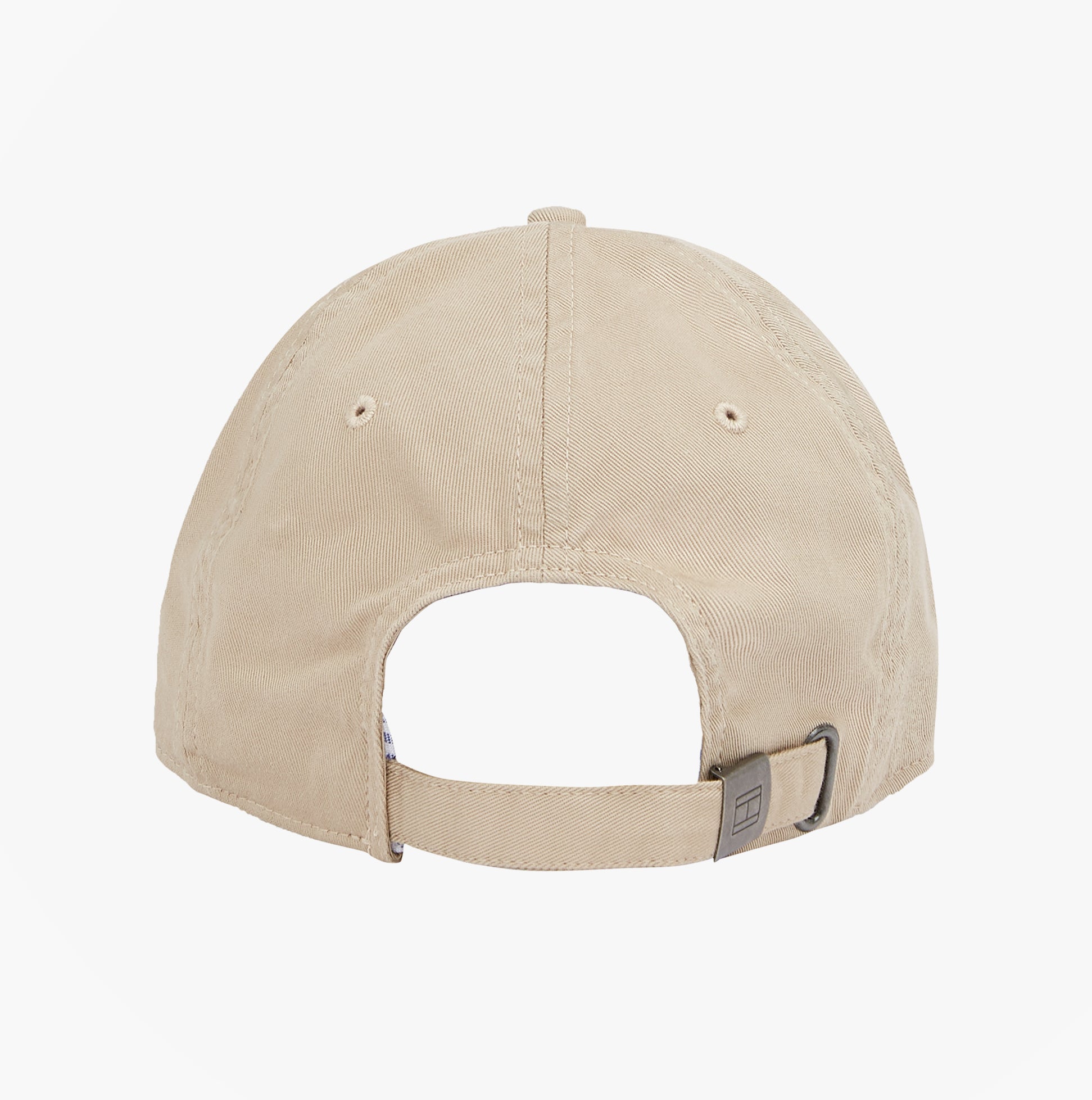 Tommy Hilfiger Flag Baseball Cap Sandalwood back view showing adjustable strap and ventilation eyelets.
