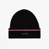 Tommy Hilfiger Signature Tape Mens Wool Beanie Black front view showcasing the logo and stylish knit design.