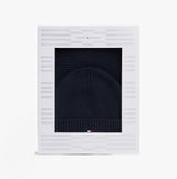 Tommy Hilfiger AM0AM13807 TH FLAG BEANIE & SCA Mens Beanie Space Bluee front view in gift box.