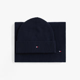 Tommy Hilfiger AM0AM13807 TH FLAG BEANIE & SCA Mens Beanie Space Bluee top view with scarf