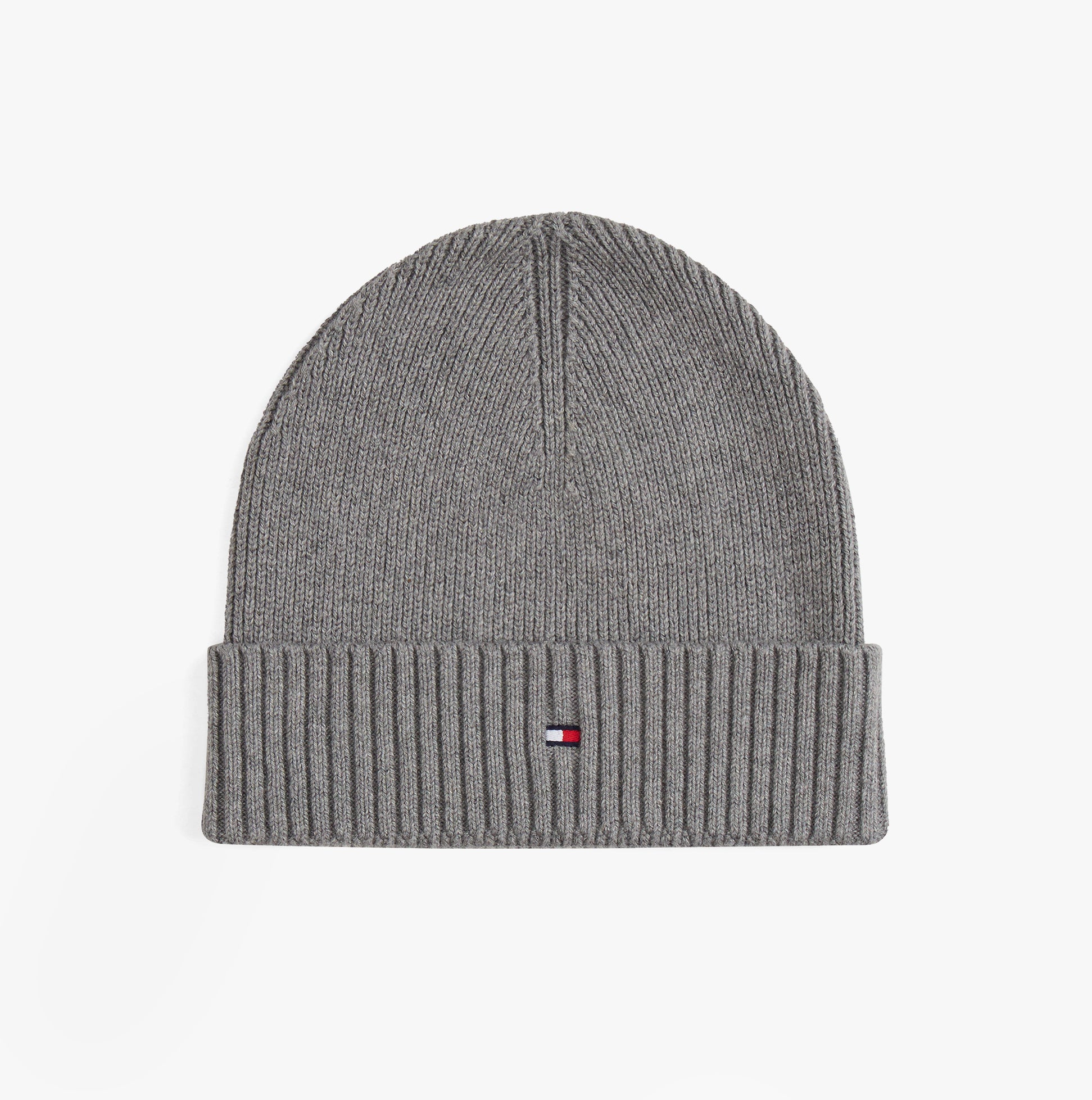 Tommy Hilfiger AM0AM13807 TH FLAG BEANIE & SCA Mens Beanie Mid Grey Heather top view of the beanie