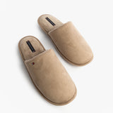 Tommy Hilfiger CORE HILFIGER FLAG H Mens Mule Slippers Coastal Taupe top view showing soft textile upper and slip-on design.