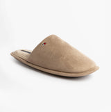 Tommy Hilfiger CORE HILFIGER FLAG H Mens Mule Slippers Coastal Taupe side view showing soft textile upper and slip-on design.