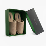 Tommy Hilfiger CORE HILFIGER FLAG H Mens Mule Slippers Coastal Taupe in a gift box, side view.