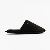 Tommy Hilfiger CORE HILFIGER FLAG H Mens Mule Slippers Black side view, showcasing the comfortable slip-on design.