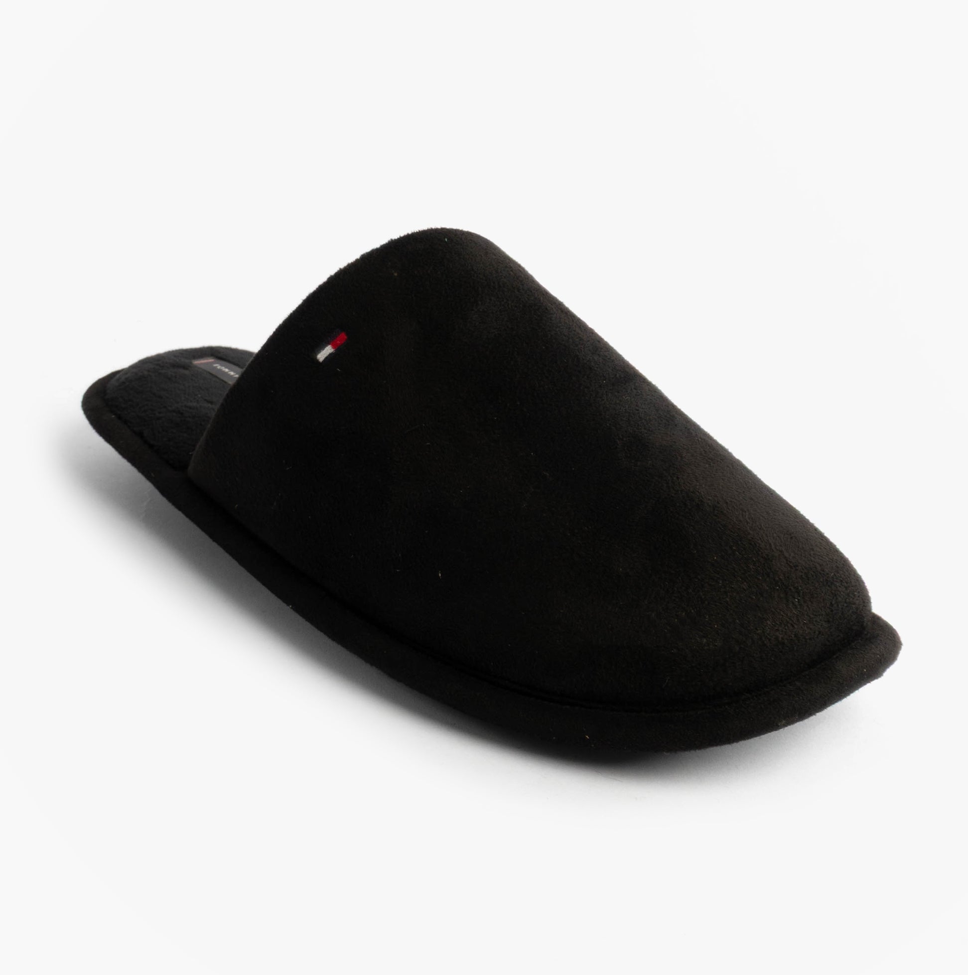 Tommy Hilfiger CORE HILFIGER FLAG H Mens Mule Slippers Black side view showing a black slip-on mule style slipper.