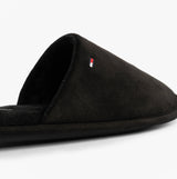 Tommy Hilfiger CORE HILFIGER FLAG H Mens Mule Slippers Black side view, featuring soft textile upper and slip-on design.