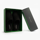 Tommy Hilfiger CORE HILFIGER FLAG H Mens Mule Slippers Black in a gift box, side view.