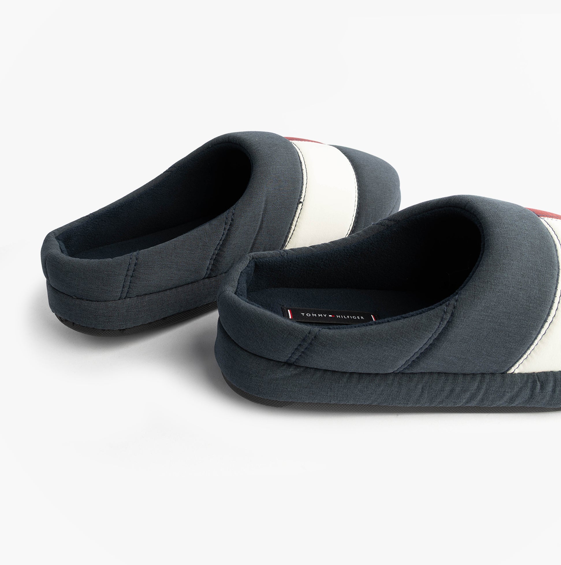 Tommy Hilfiger HILFIGER FLAG HOUSE Mens House Slippers Desert Sky side view showing slip-on design and textile material.