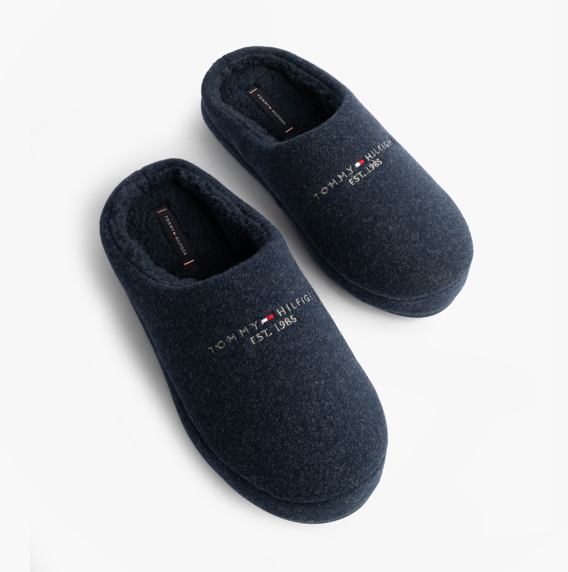 Tommy Hilfiger HILFIGER FELT HOUSE Mens House Slippers Desert Sky top view showing soft textile material and comfortable design.
