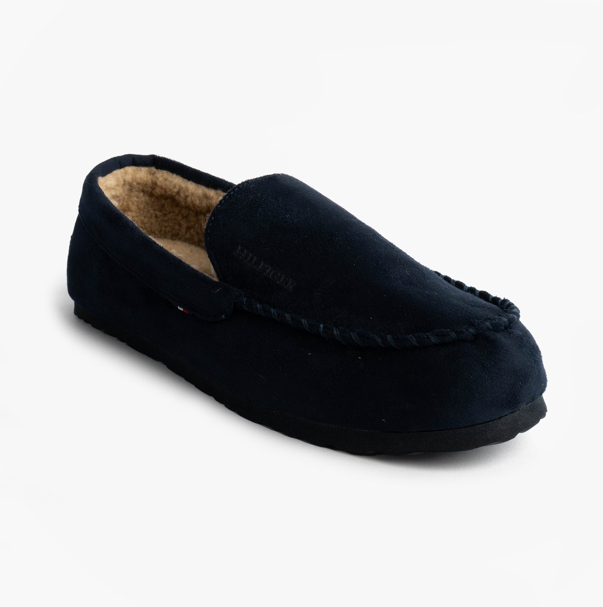 Tommy Hilfiger HILFIGER M SDE DRIVE Mens Mocassin Slippers Desert Sky side view with soft interior and lightweight sole.