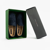 Tommy Hilfiger HILFIGER M SDE DRIVE Mens Mocassin Slippers Desert Sky inside a box, showing the slippers from the top view.