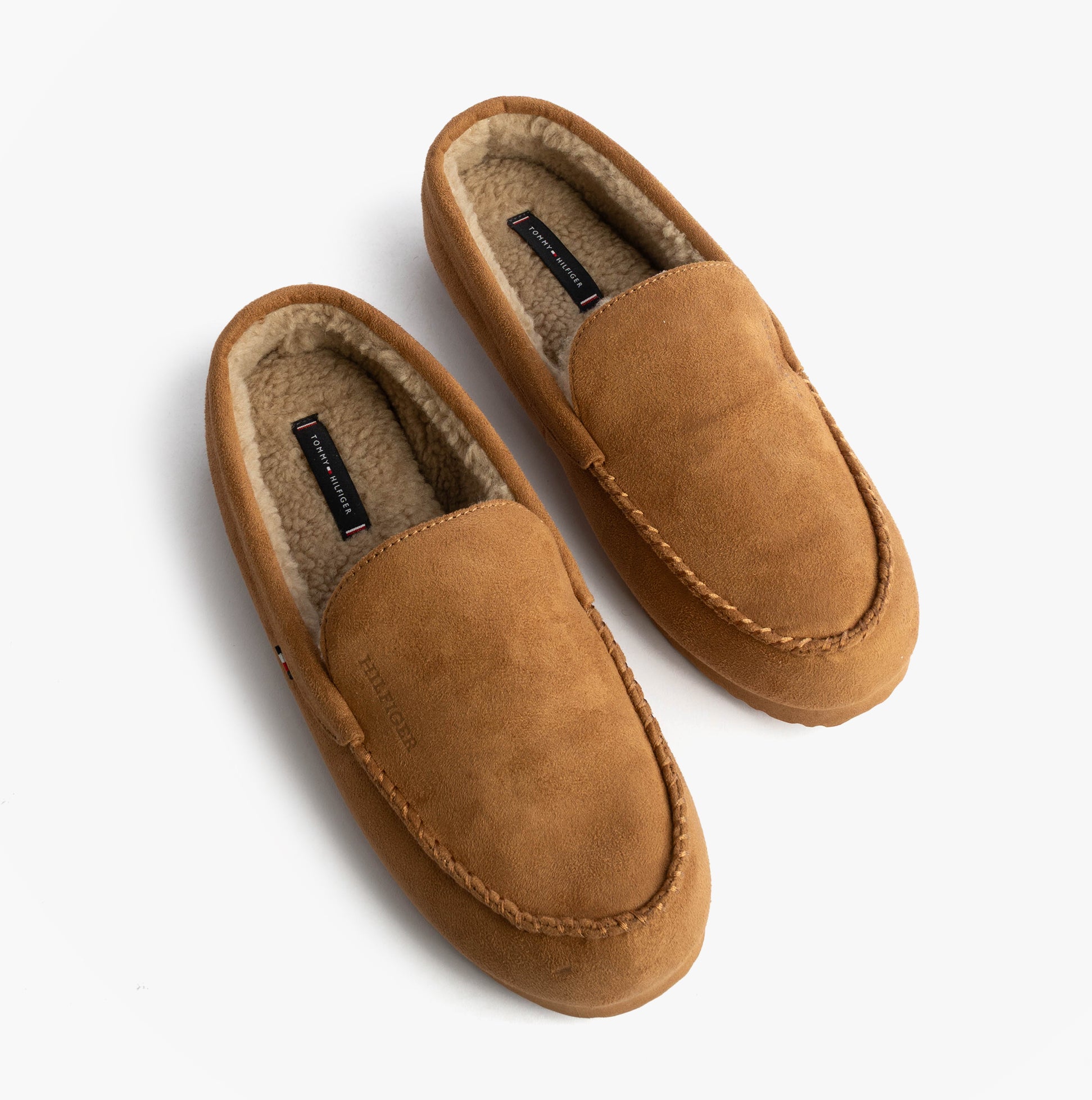 Tommy Hilfiger HILFIGER M SDE DRIVE Mens Mocassin Slippers Desert Khaki top view showing soft textile lining and slip-on design