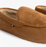 Tommy Hilfiger HILFIGER M SDE DRIVE Mens Mocassin Slippers Desert Khaki side view showing soft suede texture and cozy lining.