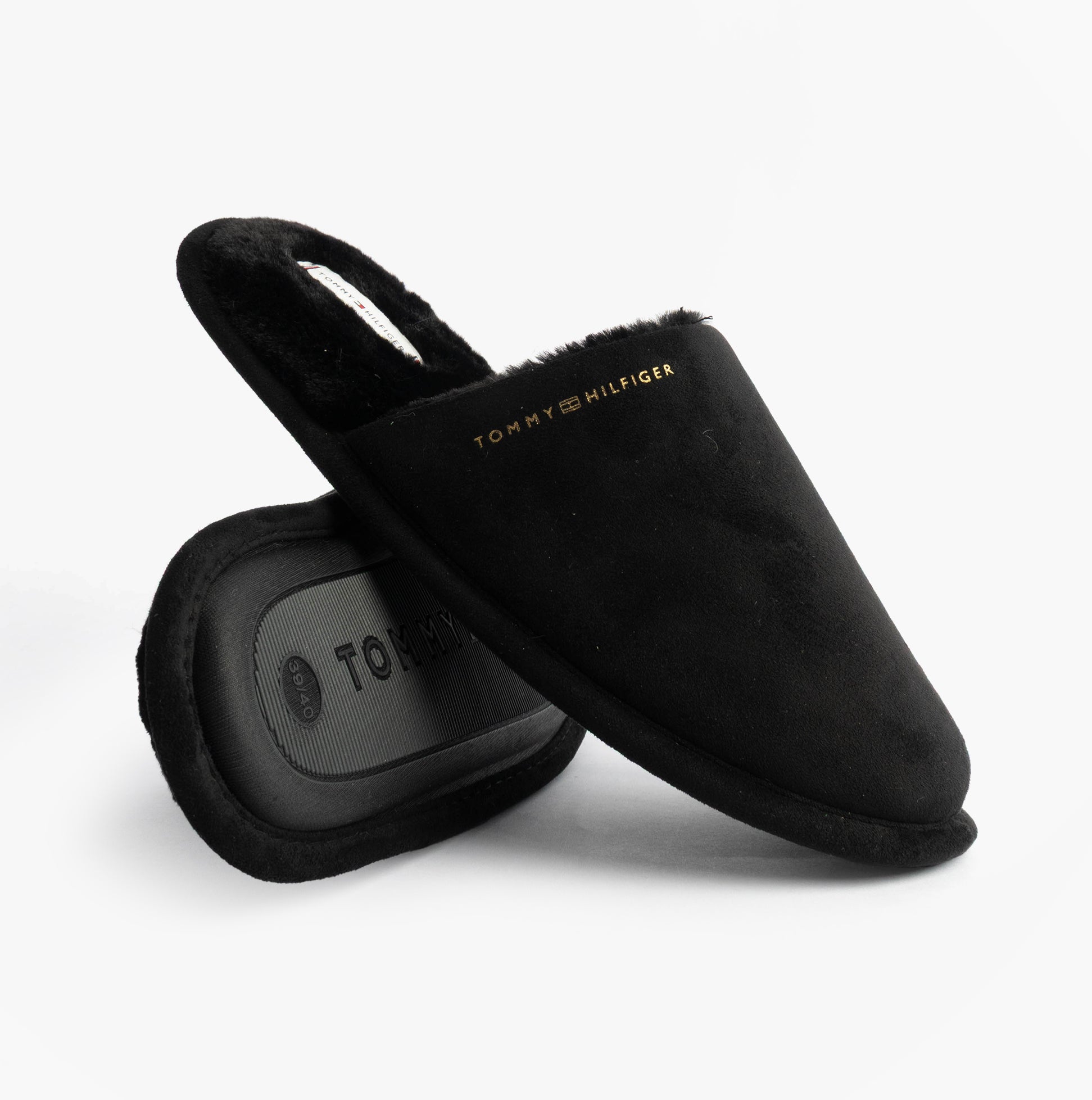 Tommy Hilfiger TH SOFT HOUSE SHOE Womens Slippers Black side view showing soft textile upper and synthetic sole