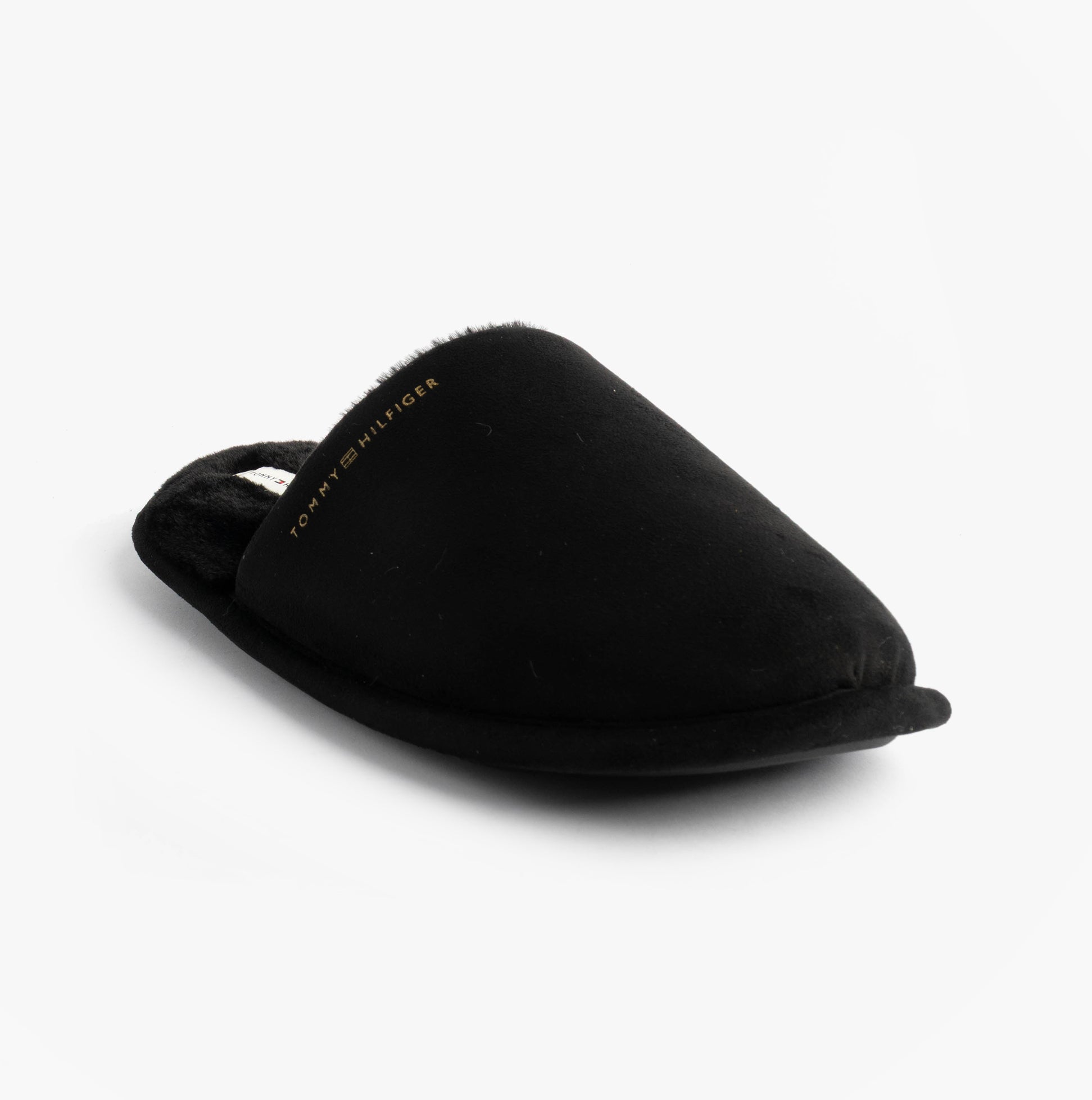 Tommy Hilfiger TH SOFT HOUSE SHOE Womens Slippers Black side view showing soft black textile upper.