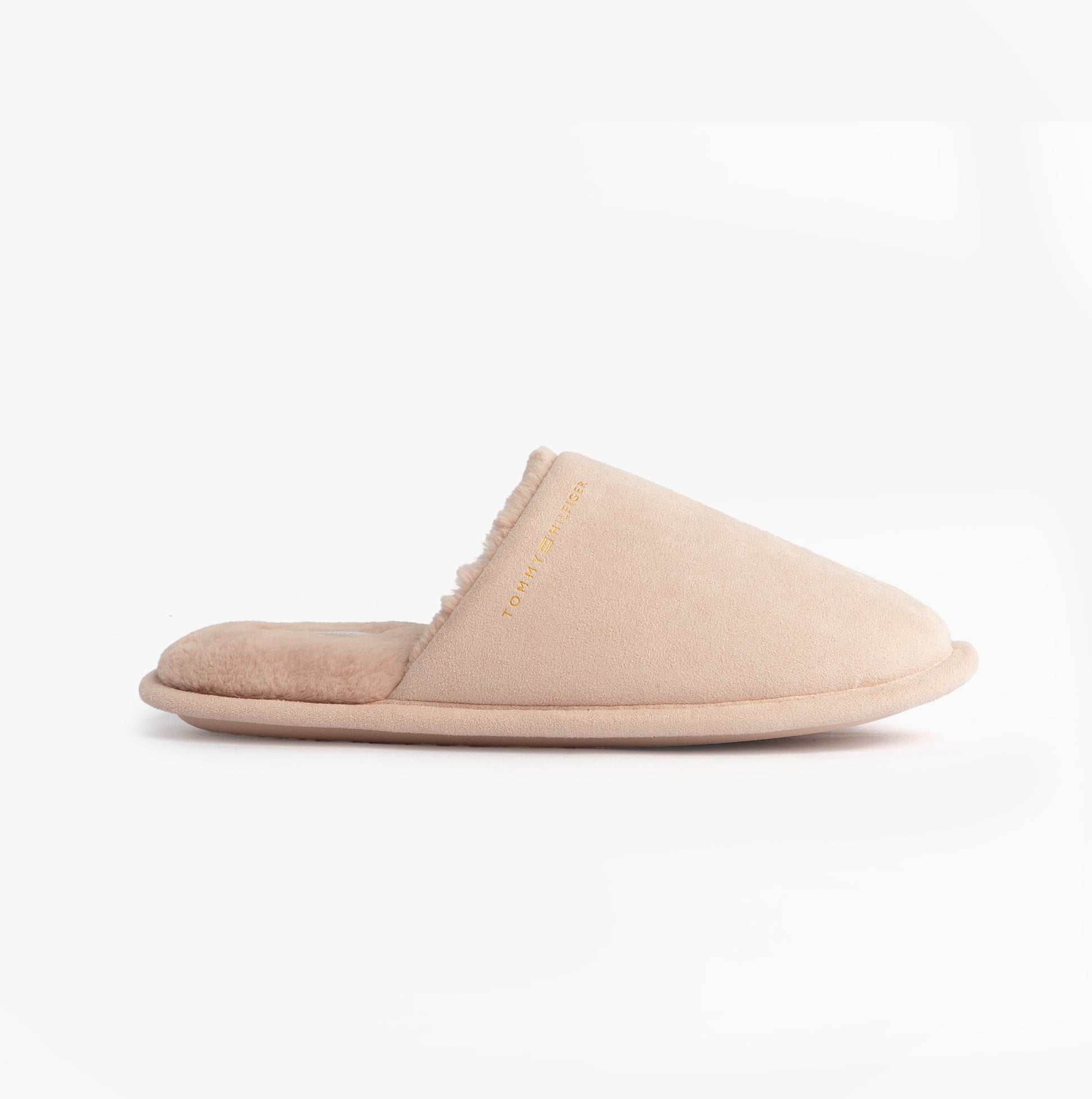 Tommy Hilfiger TH SOFT HOUSE SHOE Womens Slippers Misty Bluesh side view of mules with textile upper and flat sole.