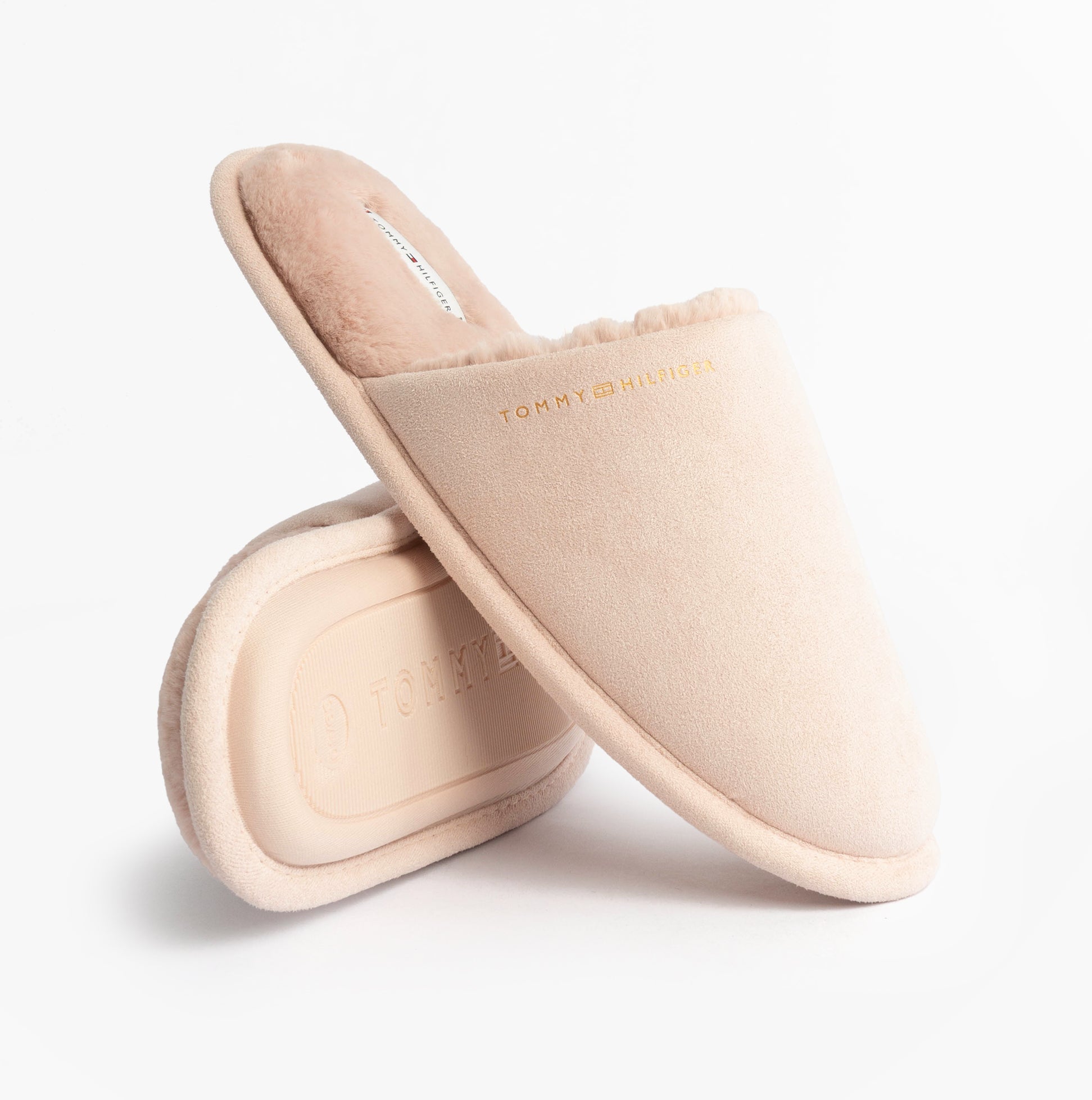 Tommy Hilfiger TH SOFT HOUSE SHOE Womens Slippers Misty Bluesh side view of slip-on mules with soft textile upper
